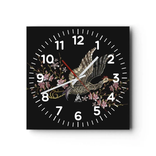 Wall clock - Clock on glass - Exotic, Embroidered Bird - 40x40 cm