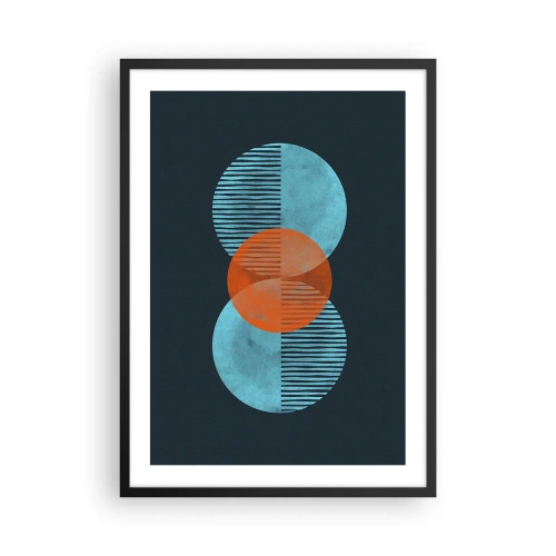 Poster in black frame - Symmetrical circles in shades of blue and orange with lines - 50x70cm - Symmetrical Composition - Modern wall decoration for the living room and bedroom ARTTOR