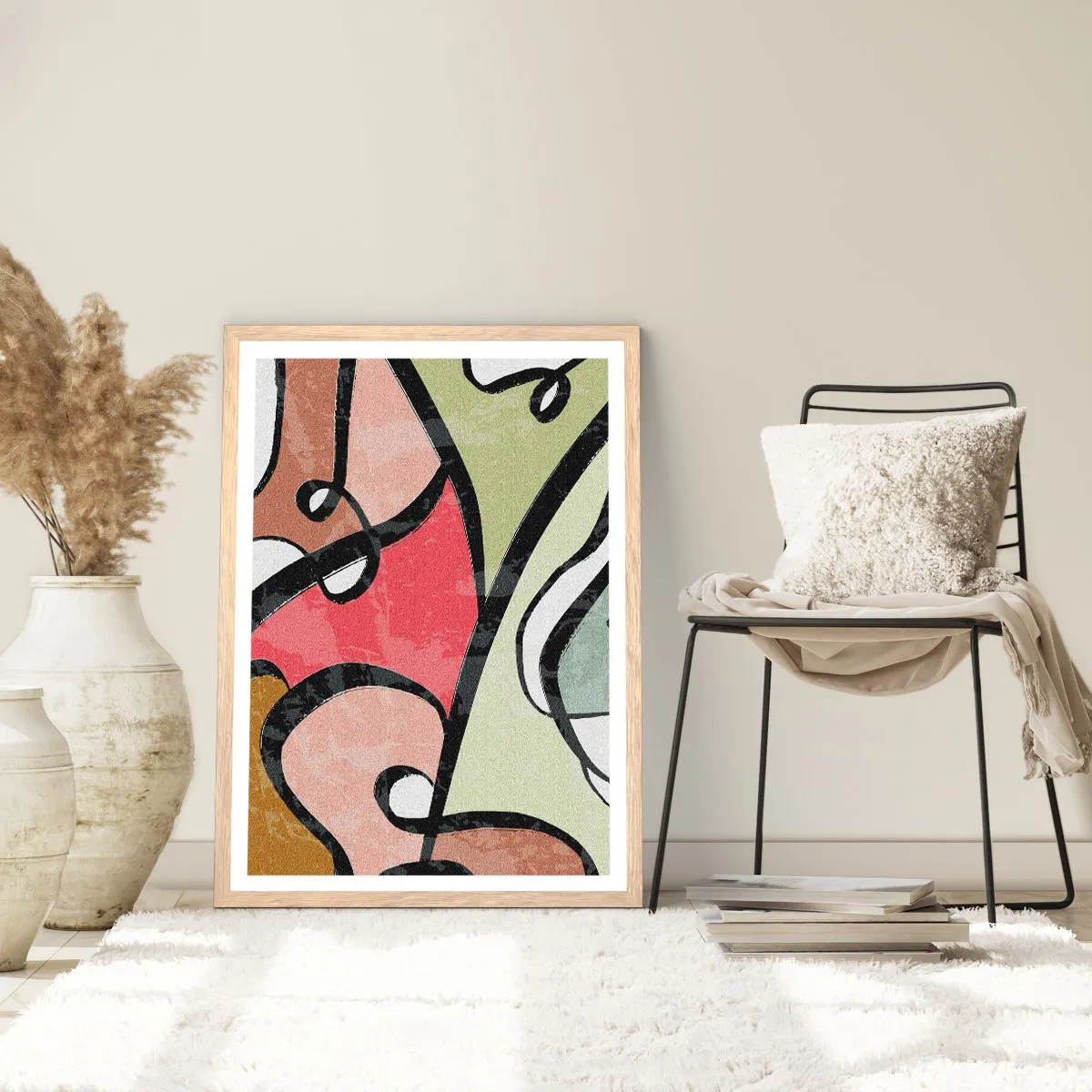 Poster in light oak frame - Pirouettes Among Colours - 50x70 cm