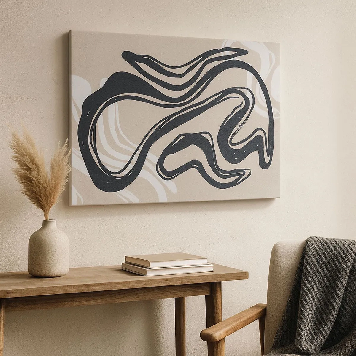Canvas picture - Abstract lines in dark shades on a beige background - 70x50cm - Multiplied Expression - Modern wall decoration for the living room and bedroom ARTTOR