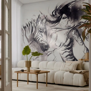 Photo Wallpaper Standard Eco - Dancing With Zebras - Abstraction, Woman, Ribs - 200x140 cm