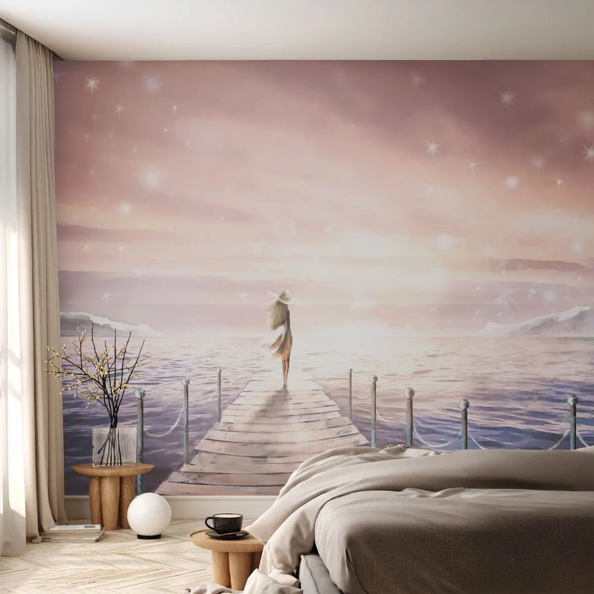 Self-Adhesive Photo Wallpaper Deluxe Sticker - In a Dream World - Landscape, Woman, Sea - 350x256 cm
