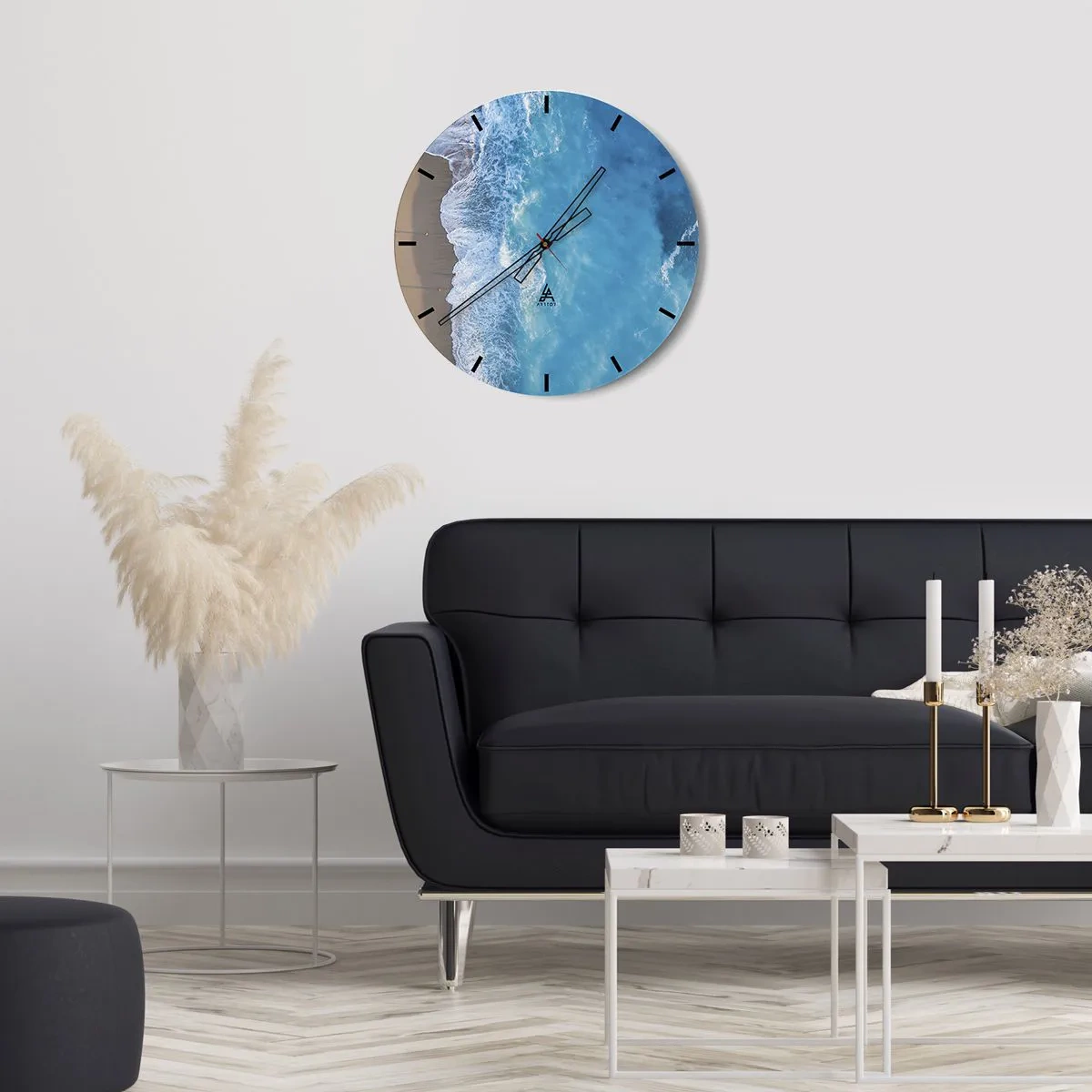 Wall clock - Clock on glass - Power of the Blue - 30x30 cm