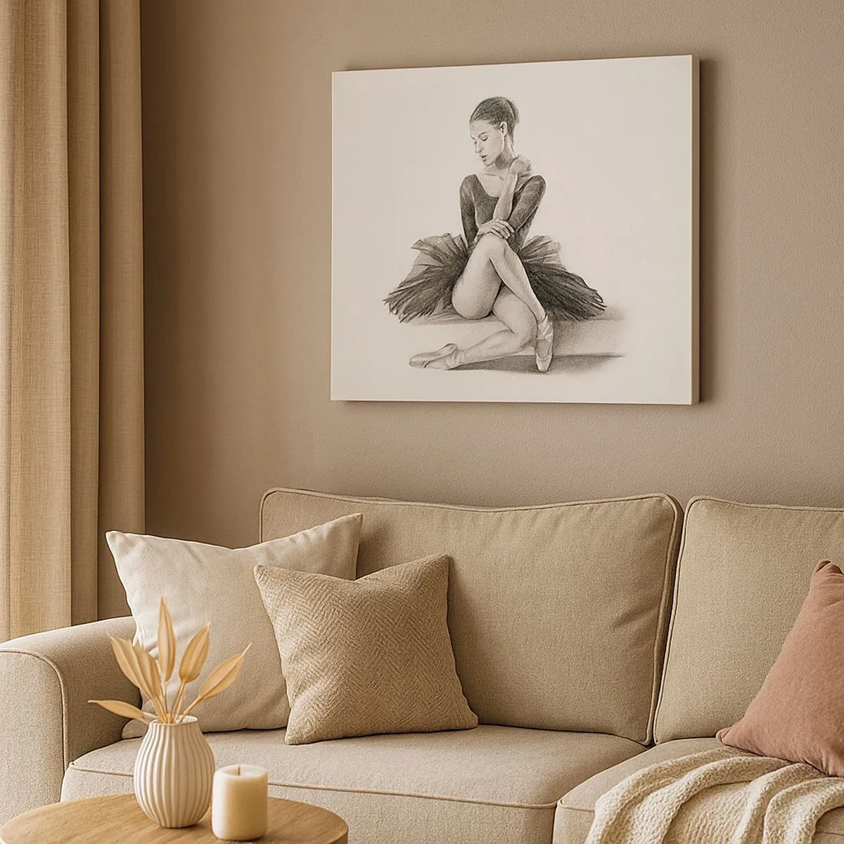 Canvas picture - A sketch of a ballerina in a subtle, classic style - 70x50cm - Enchanted by a Dance - Modern wall decoration for the living room and bedroom ARTTOR