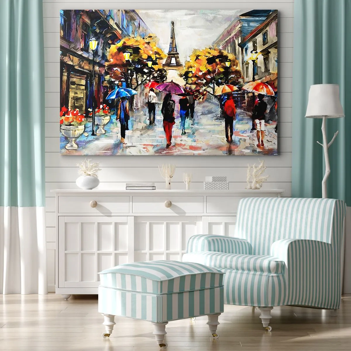 Canvas picture - An autumn walk in Paris with a view of the Eiffel Tower - 70x50cm - Especially Beautiful in Autumn - Modern wall decoration for the living room and bedroom ARTTOR