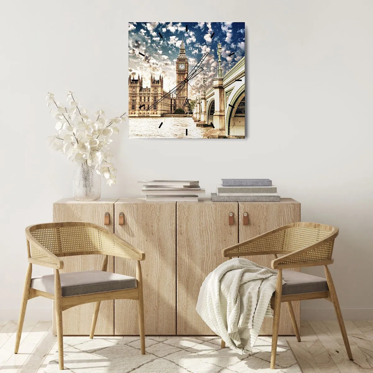 Wall clock - Clock on glass - Clouds over the Thames - 30x30 cm