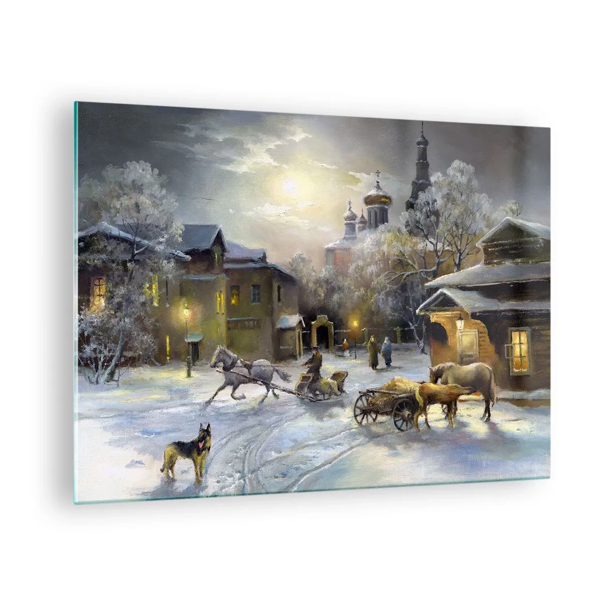 Glass picture - Winter cityscape illuminated by the moonlight - 70x50cm - Magic of Russian Winter - Modern wall decoration for the living room and bedroom ARTTOR