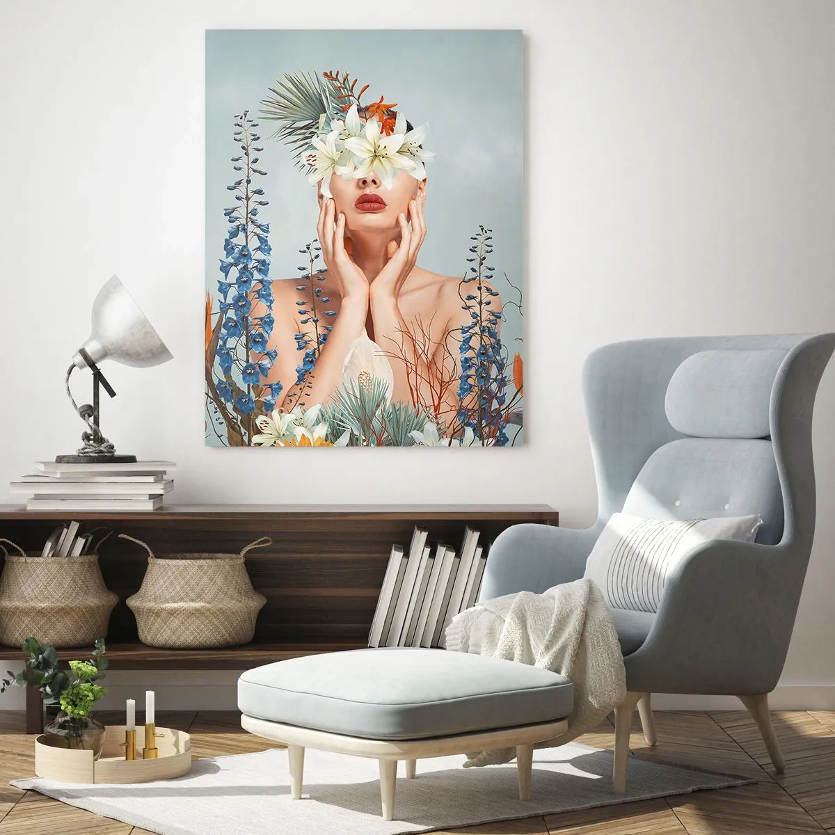 Glass picture - Woman – Flower - 50x70 cm