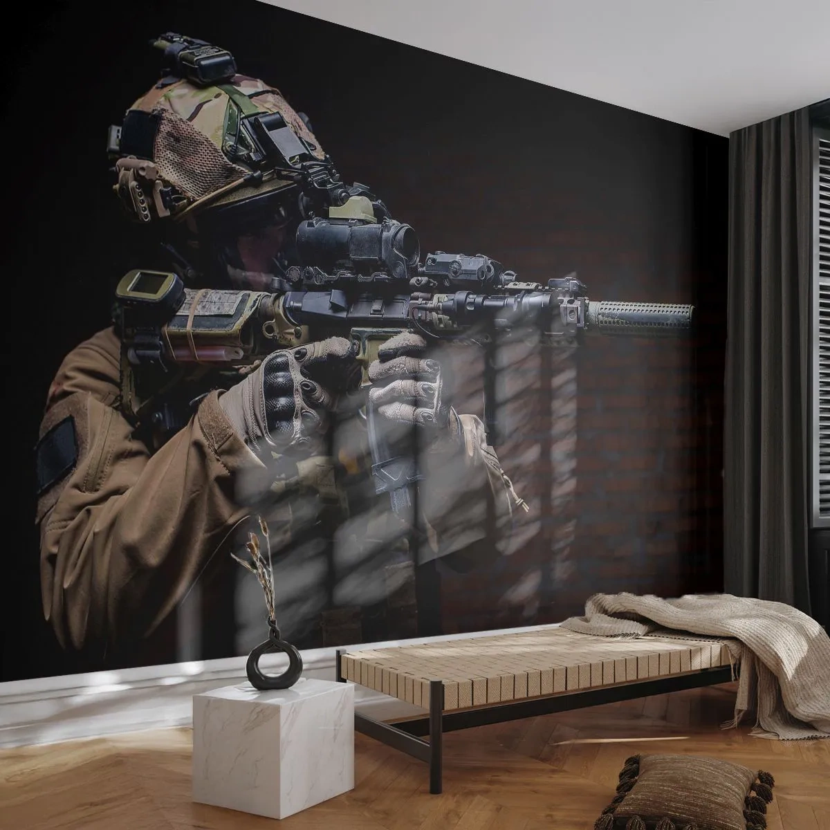 Photo Wallpaper Premium Canvas - Deadly Effective - Military, Rifle, Weapon - 200x140 cm
