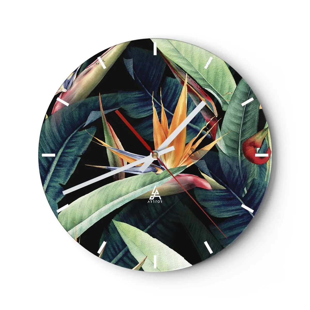 Wall clock - Clock on glass - Flaming Flowers of the Tropics - 40x40 cm