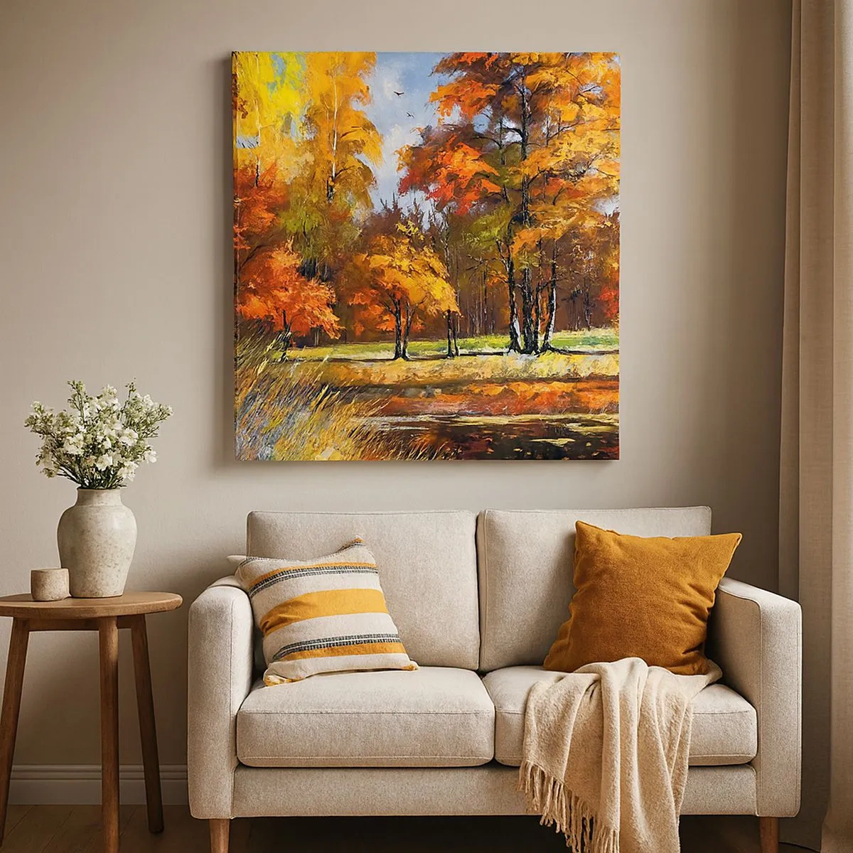 Canvas picture - Landscape in Gold and Brown - 30x30 cm