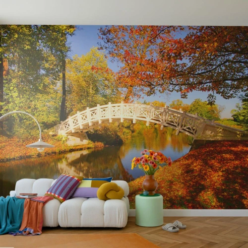 Photo Wallpaper Premium Sand - On a White Bridge of Sighs - Landscape, Park, Wooden Bridge - 150x105 cm
