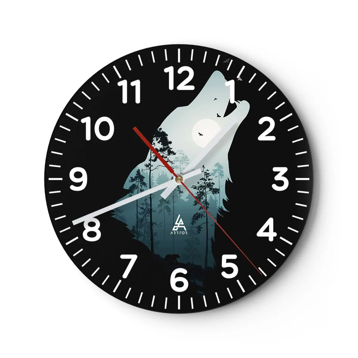 Wall clock - Clock on glass - Sound of a Night Forest - 30x30 cm