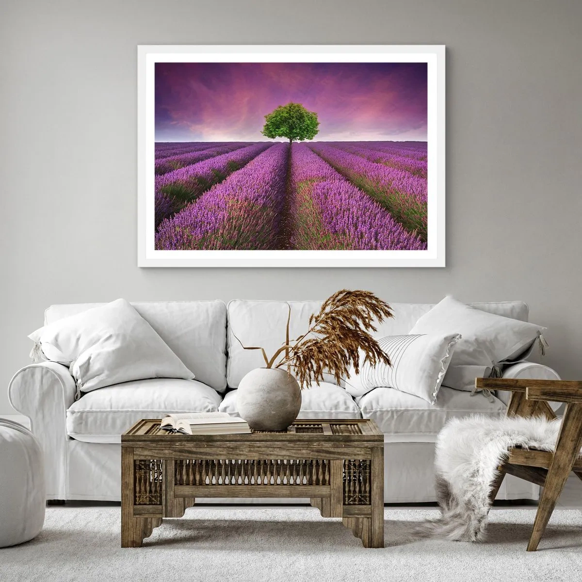 Poster in white frmae - In the Fields of Lavender - 30x30 cm