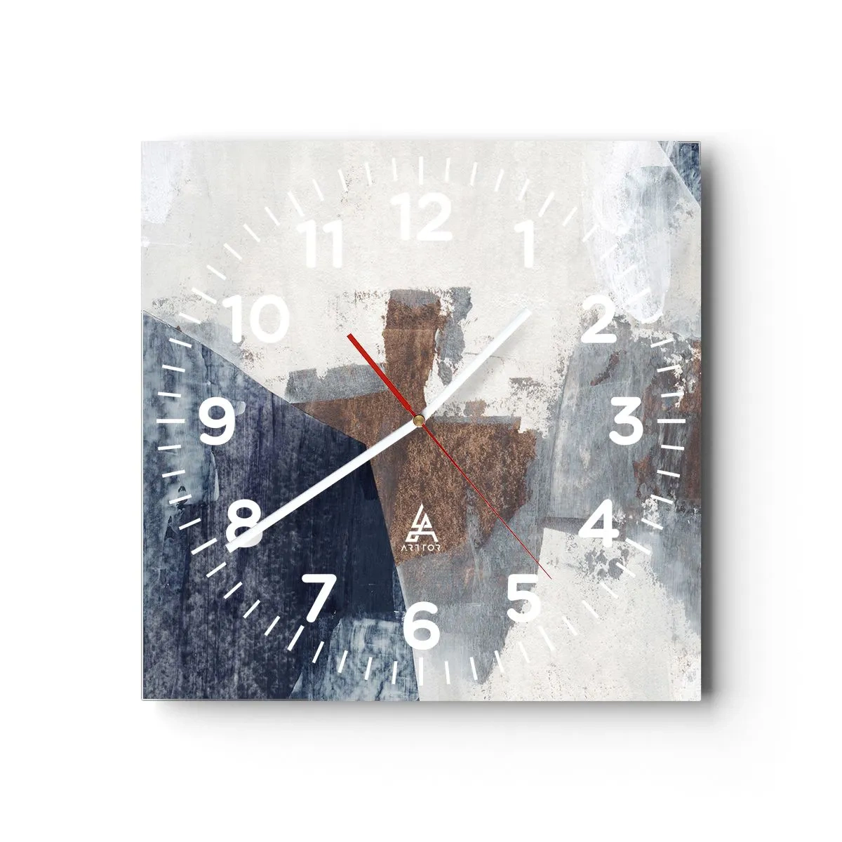 Wall clock - Clock on glass - Blue and Brown Shapes - 30x30 cm