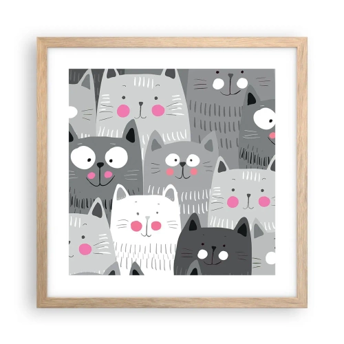 Poster in light oak frame - Cat's World - 40x40 cm