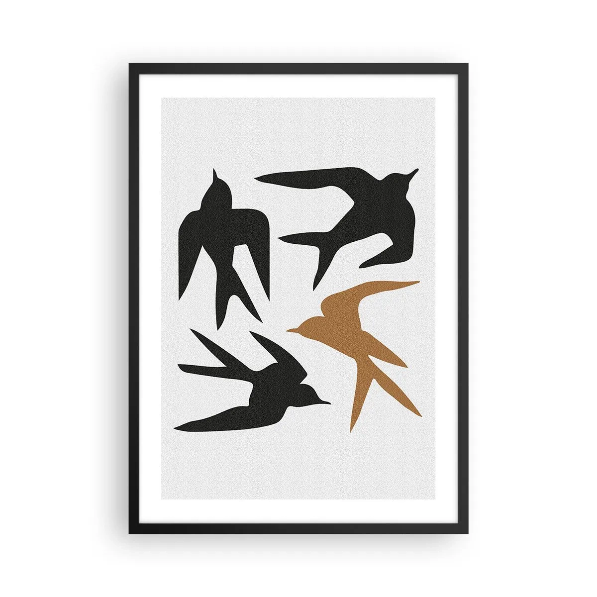 Poster in black frame - Stylized silhouettes of swallows on a light background - 50x70cm - Swallows at Play - Modern wall decoration for the living room and bedroom ARTTOR