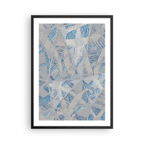 Poster in black frame - Geometric abstraction in shades of blue and gray - 50x70cm - In Blue and Grey Maze - Modern wall decoration for the living room and bedroom ARTTOR