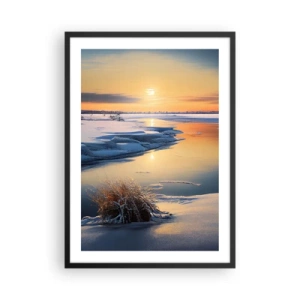 Poster in black frame - Winter landscape with a river at sunset - 50x70cm - Winter Sunset - Modern wall decoration for the living room and bedroom ARTTOR