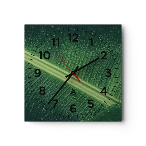 Wall clock - Clock on glass - Structure of Green - 40x40 cm