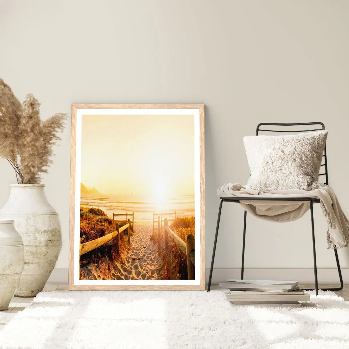 Poster in light oak frame - Through the Dune, Towards the Sun - 70x100 cm