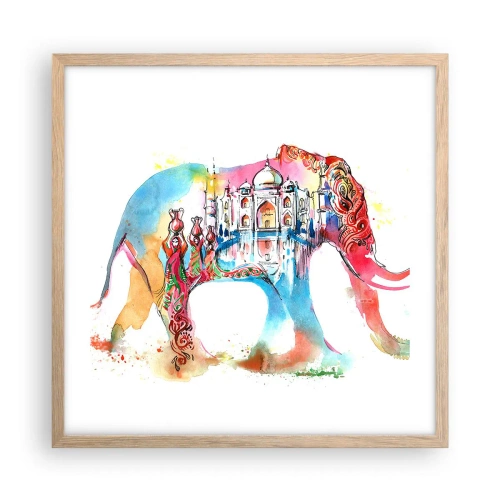 Poster in light oak frame - India - Atmosphere of Love - 50x50 cm