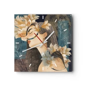 Wall clock - Clock on glass - Tale of a Queen with Lillies - 30x30 cm