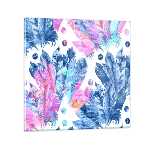 Glass picture - Pink and Blue Plumes - 30x30 cm