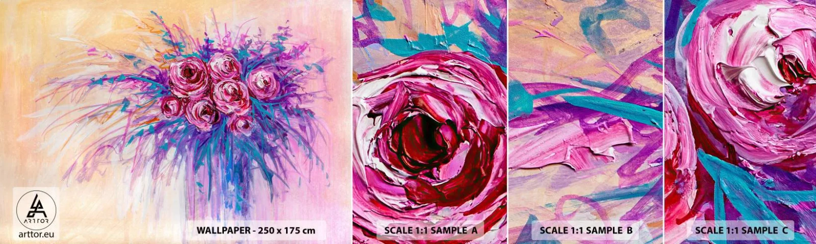 Photo Wallpaper Sample Self-Adhesive Deluxe Sticker - Rose Fountain - Flowers, Bouquet of flowers, Rose - 100x30 cm