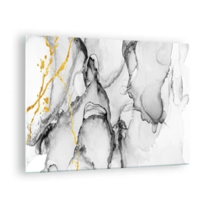 Glass picture - Abstract black and white composition with a gold accent - 70x50cm - Composition with a Golden Motif - Modern wall decoration for the living room and bedroom ARTTOR