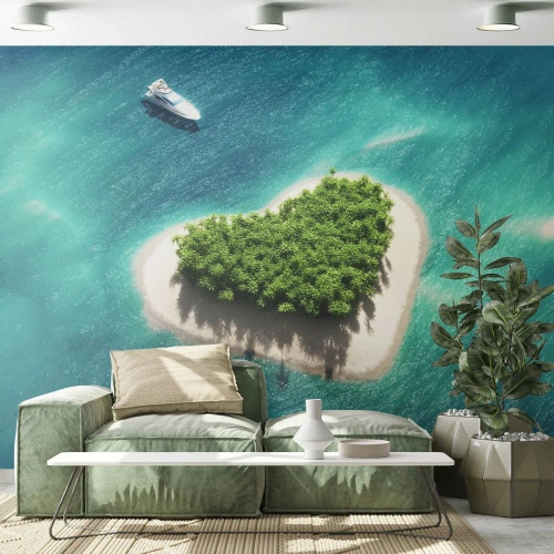 Photo Wallpaper Premium Canvas - I Love Summer - Landscape, Island In The Ocean, Yacht - 400x280 cm