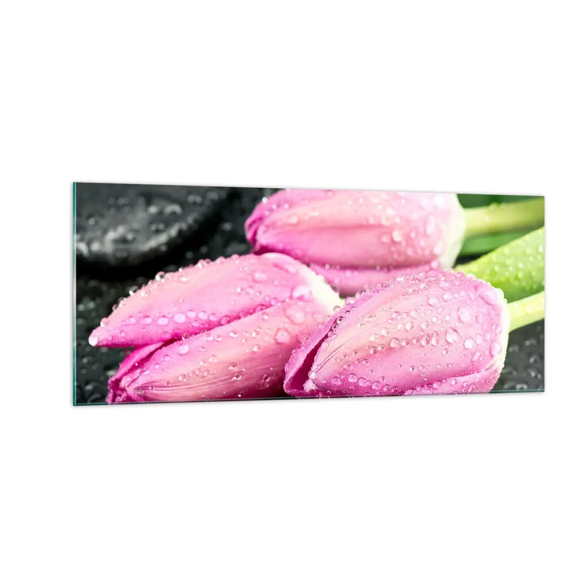 Glass picture - Three Lilacs on a Black Stone - 100x40 cm