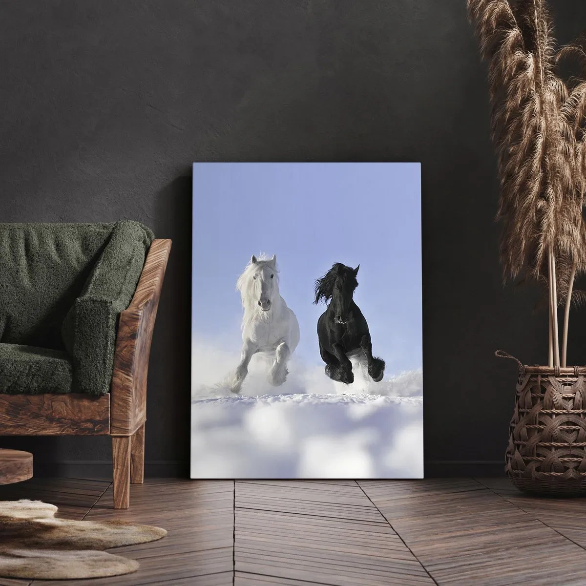 Canvas picture - Black and White Gallop - 65x120 cm