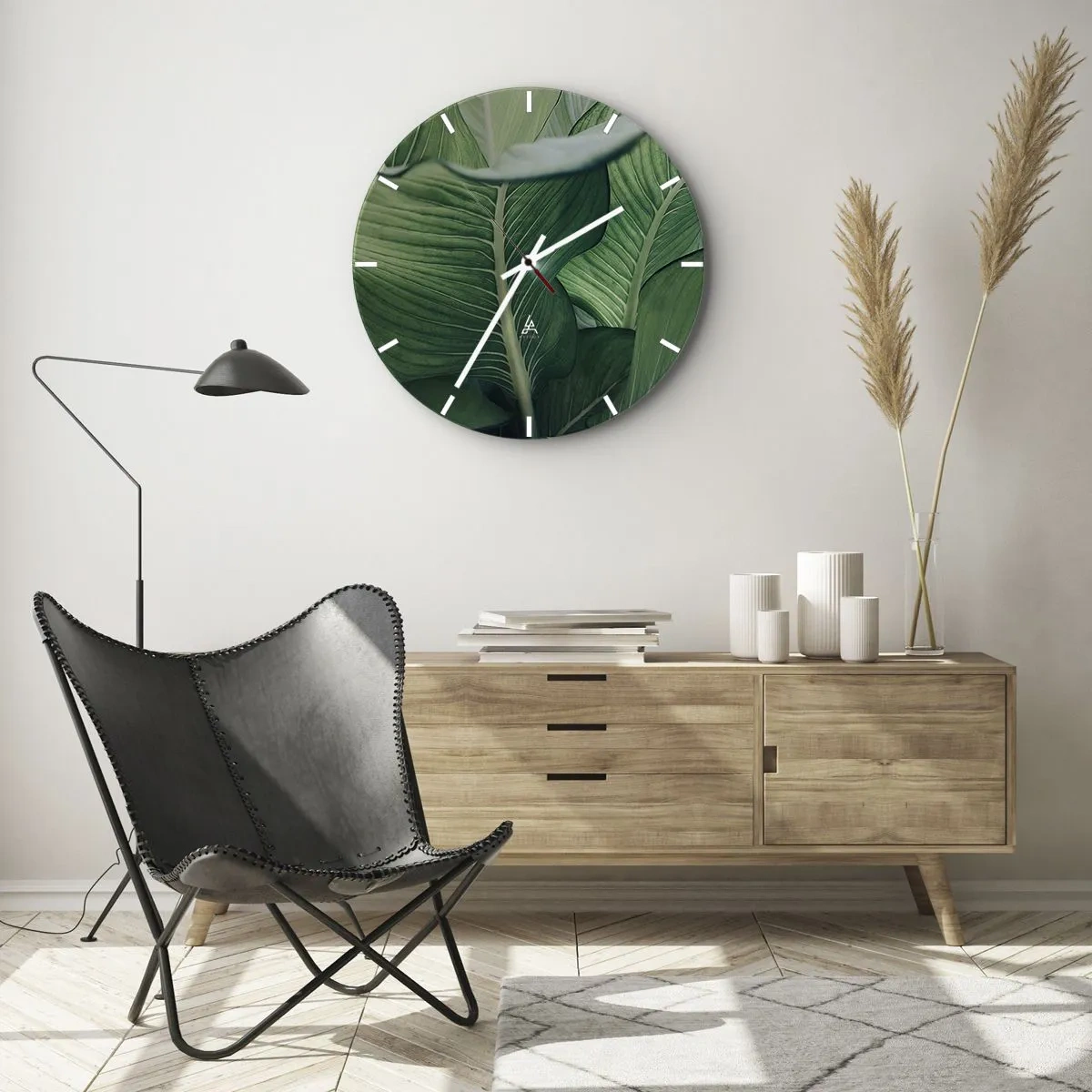 Wall clock - Clock on glass - Life in Intense Green Colour - 40x40 cm