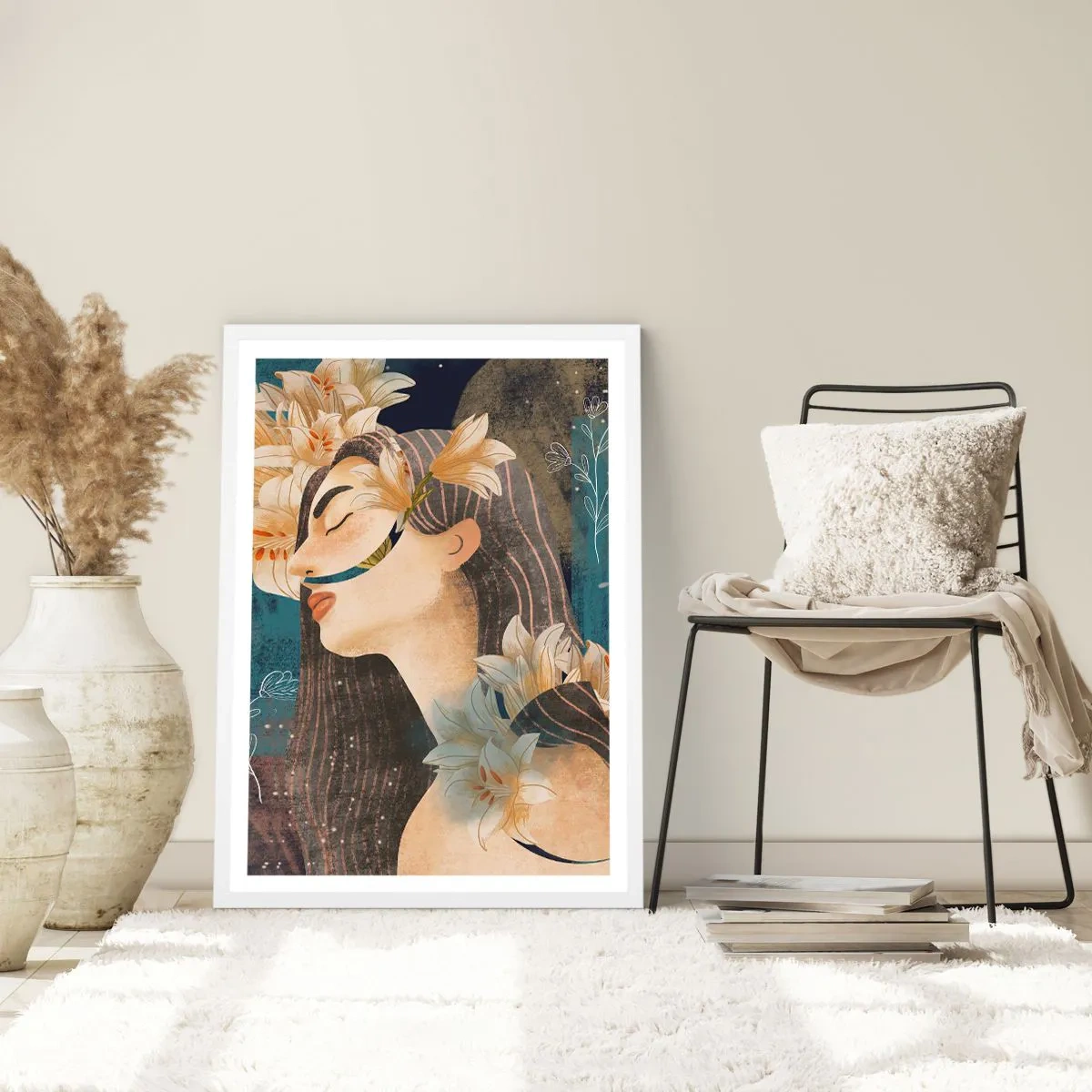 Poster in white frmae - Tale of a Queen with Lillies - 70x100 cm