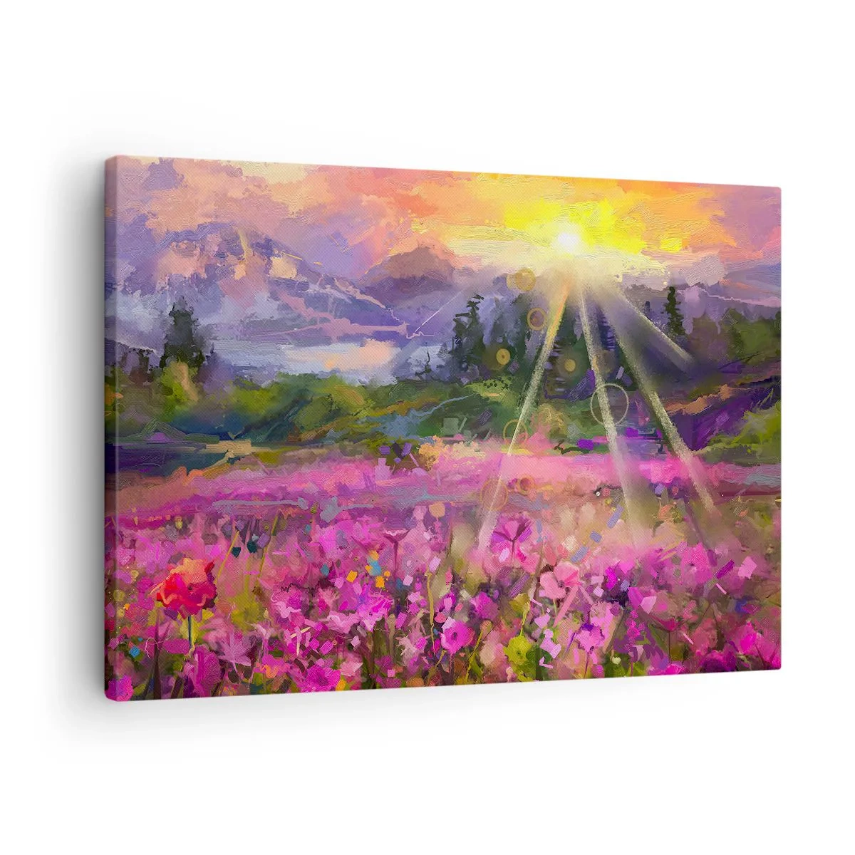 Canvas picture - A picturesque meadow in the rays of the setting sun - 70x50cm - In a Valley, Looked after by the Sun - Modern wall decoration for the living room and bedroom ARTTOR