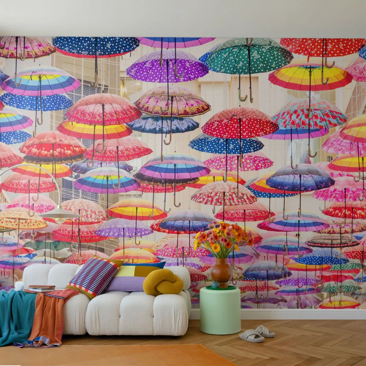 Photo Wallpaper Standard Eco - City Meadow - City, Colorful Umbrellas, Piece - 400x280 cm