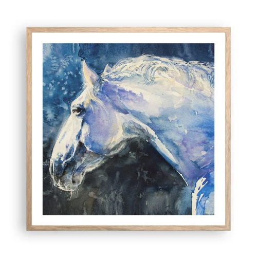 Poster in light oak frame - Portrait in Blue Light - 60x60 cm