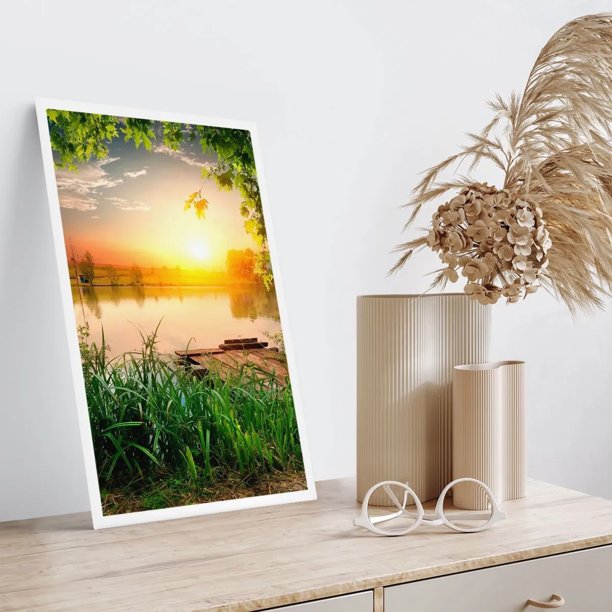 Poster - Landscape in a Green Frame - 30x40 cm