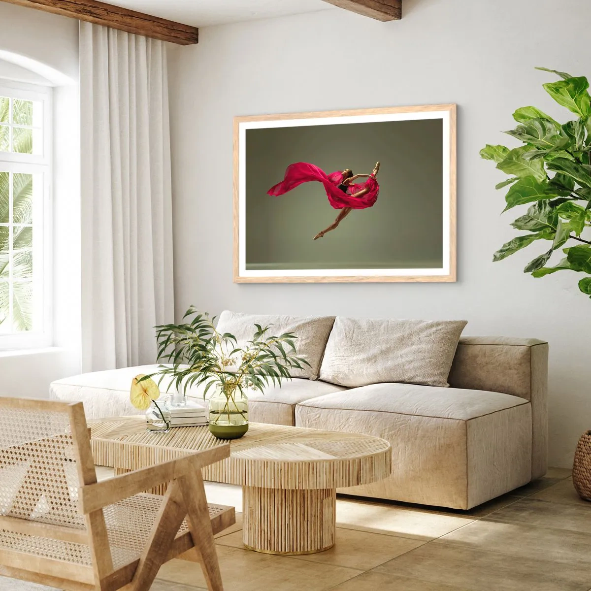 Poster in light oak frame - Dancing Flame - 91x61 cm