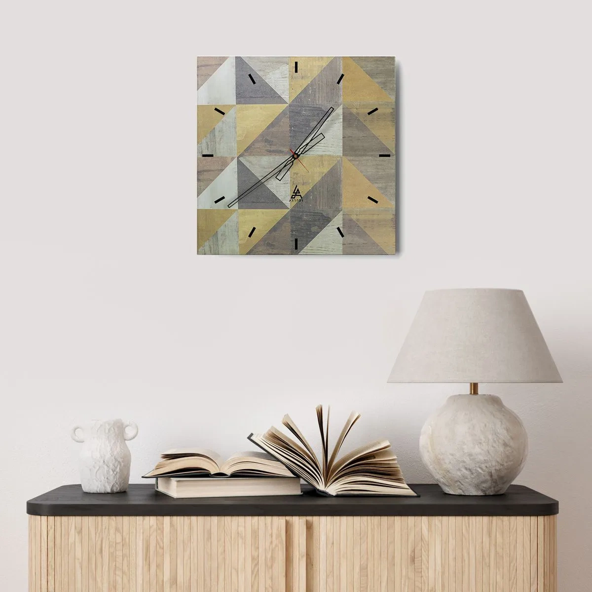 Wall clock - Clock on glass - The Art. of Triangles - 30x30 cm