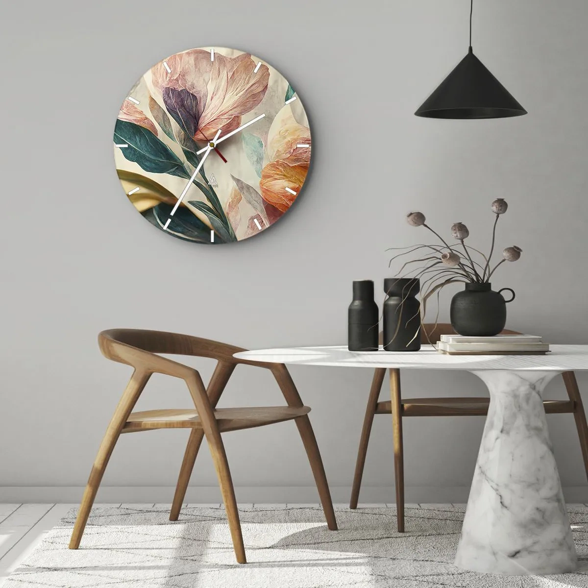 Wall clock - Clock on glass - Flowers of Southern Islands - 30x30 cm