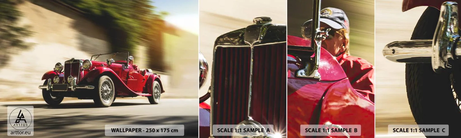 Photo Wallpaper Sample Self-Adhesive Deluxe Sticker - More Beautiful than Nike of Samothrace - Car, Retro, Cabriolet - 100x30 cm