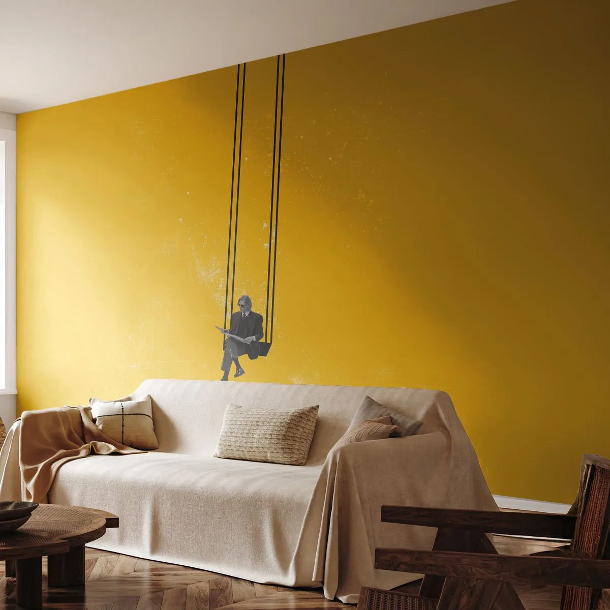 Photo Wallpaper Standard Eco - Day as a Any Other - Modern Art, Swing, Man - 300x210 cm