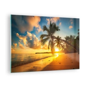 Glass picture - Tropical beach with palm trees at sunset - 70x50cm - Caribbean Dream - Modern wall decoration for the living room and bedroom ARTTOR