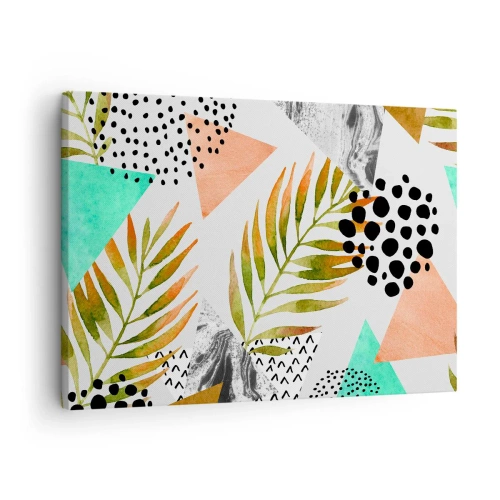 Canvas picture - Tropical pattern with leaves and geometric shapes - 70x50cm - Decorated with a Palm Leaf - Modern wall decoration for the living room and bedroom ARTTOR