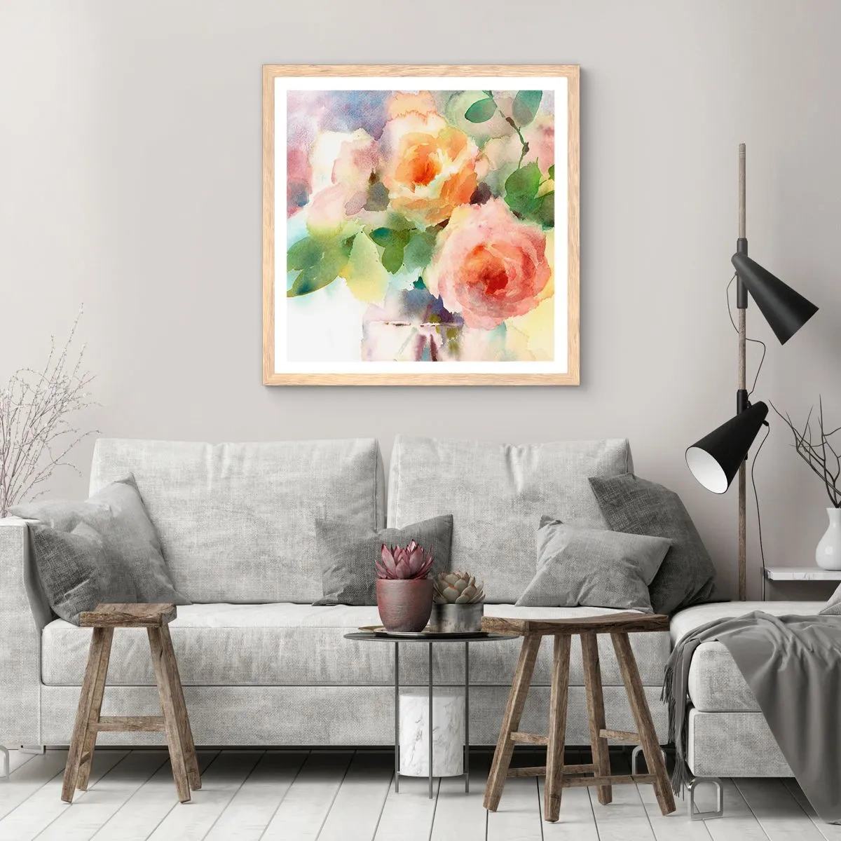 Poster in light oak frame - Delicate Like Watercolour - 40x40 cm