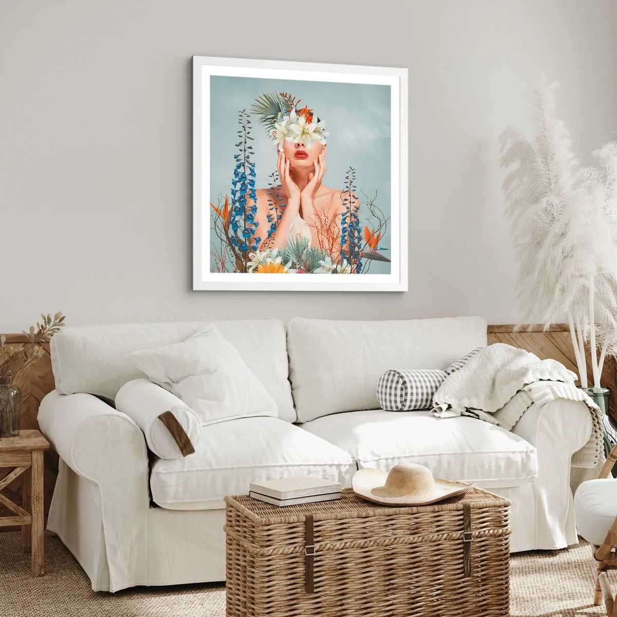 Poster in white frmae - Woman – Flower - 50x50 cm