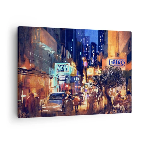 Canvas picture - Evening cityscape in the Impressionist style - 70x50cm - City Doesn't Sleep - Modern wall decoration for the living room and bedroom ARTTOR