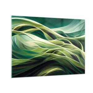Glass picture - Abstract green waves with organic shapes - 70x50cm - Abstract Playing Green - Modern wall decoration for the living room and bedroom ARTTOR